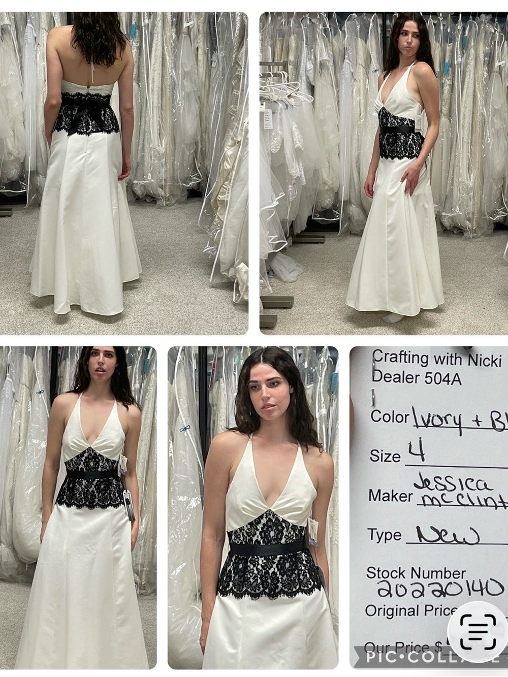 Jessica McClintock Ivory Halter Gown with Black Lace Waist